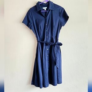 Charter Club navy blue short sleeve button-down belted shirt dress